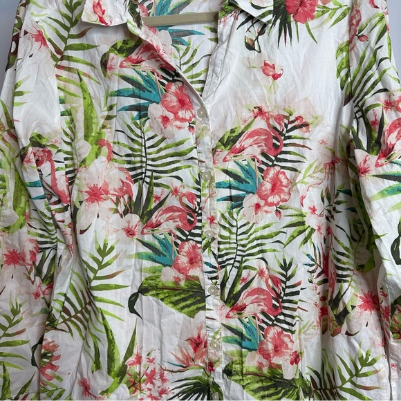 Chicos Sz 1 MEDIUM 6/8 Tropical Beach Flamingo Blouse Shirt Top Summer Cute - Picture 2 of 12